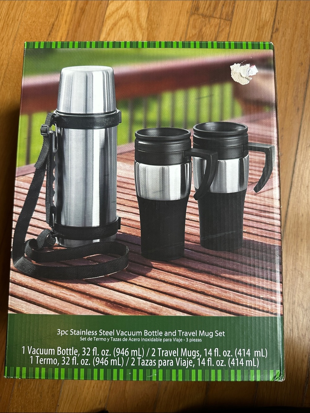 Stainless Steel Vacuum Bottle and Travel Mug Set - Silver & Black